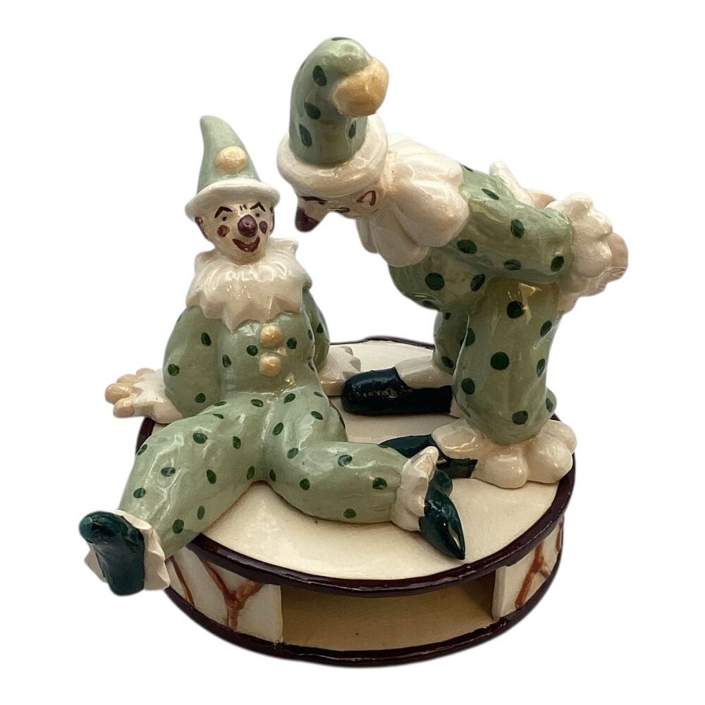 Pair Of Vintage Ceramic Circus Clowns W/Drum Theme Pottery Co Hollywood CA 7.5in